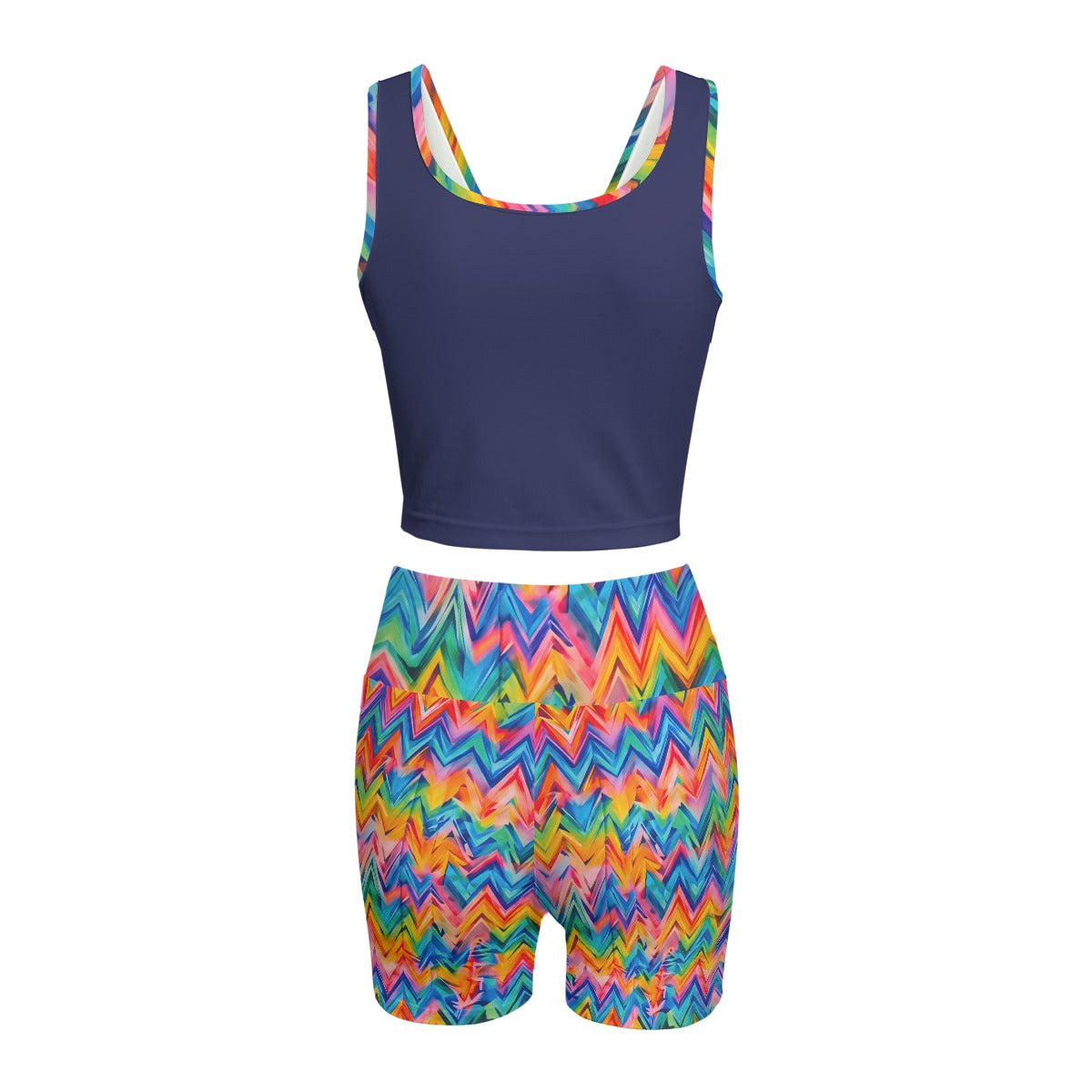 RINA J. Original "Neon Ride" | Rainbow Chevron Yoga Set in Shadow Blue | born out of the Shadow District & Cool Cat Creations
