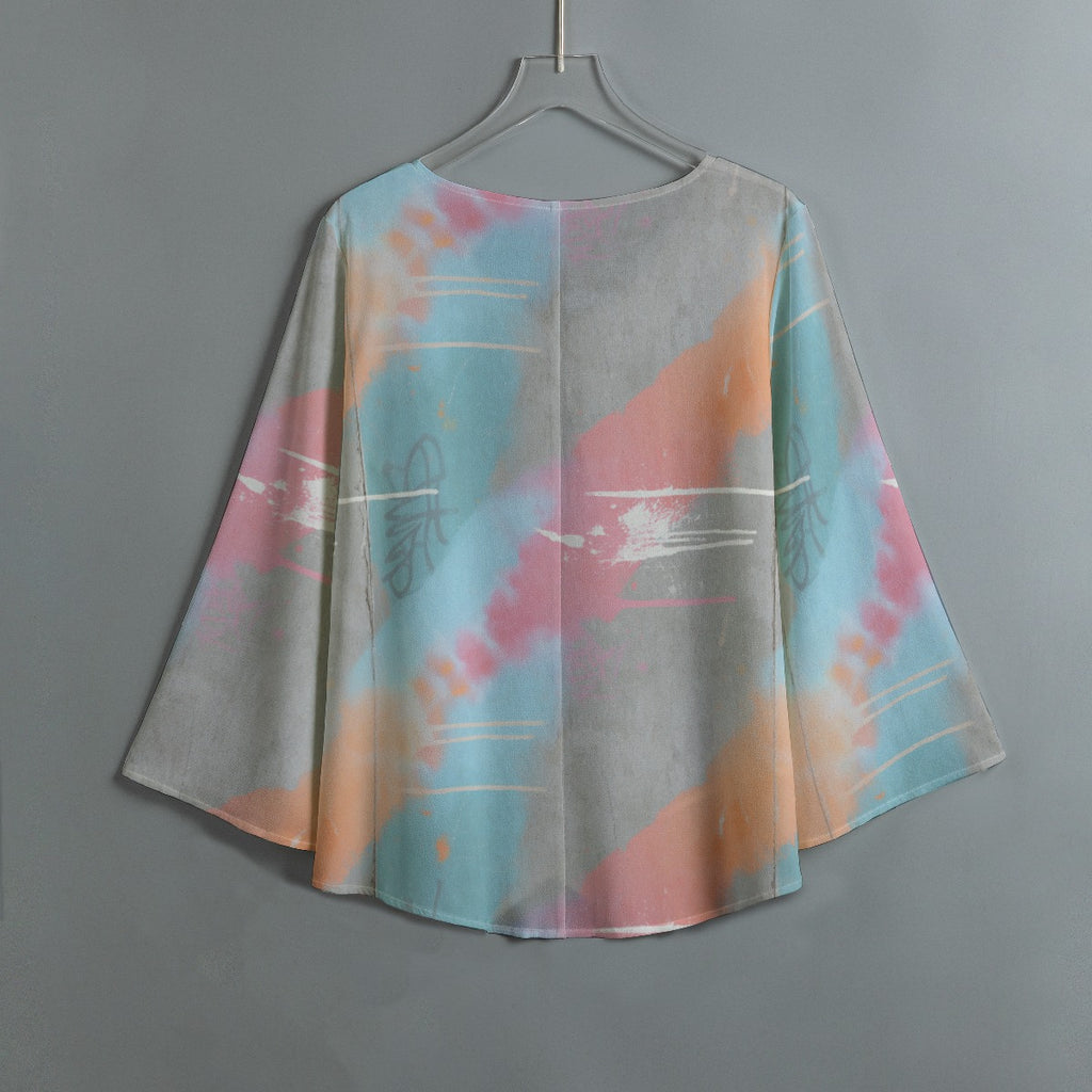 All-Over Print Women's V-neck T-shirt With Irregular Hem