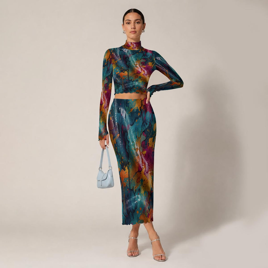 RINA J. Original  "Chromatic Storm" | Fade to Light Mesh Skirt Set