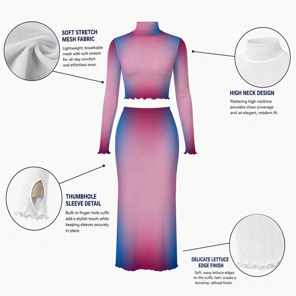 RINA J. Original "Neon Drift" | Fade to Light Mesh Skirt Set