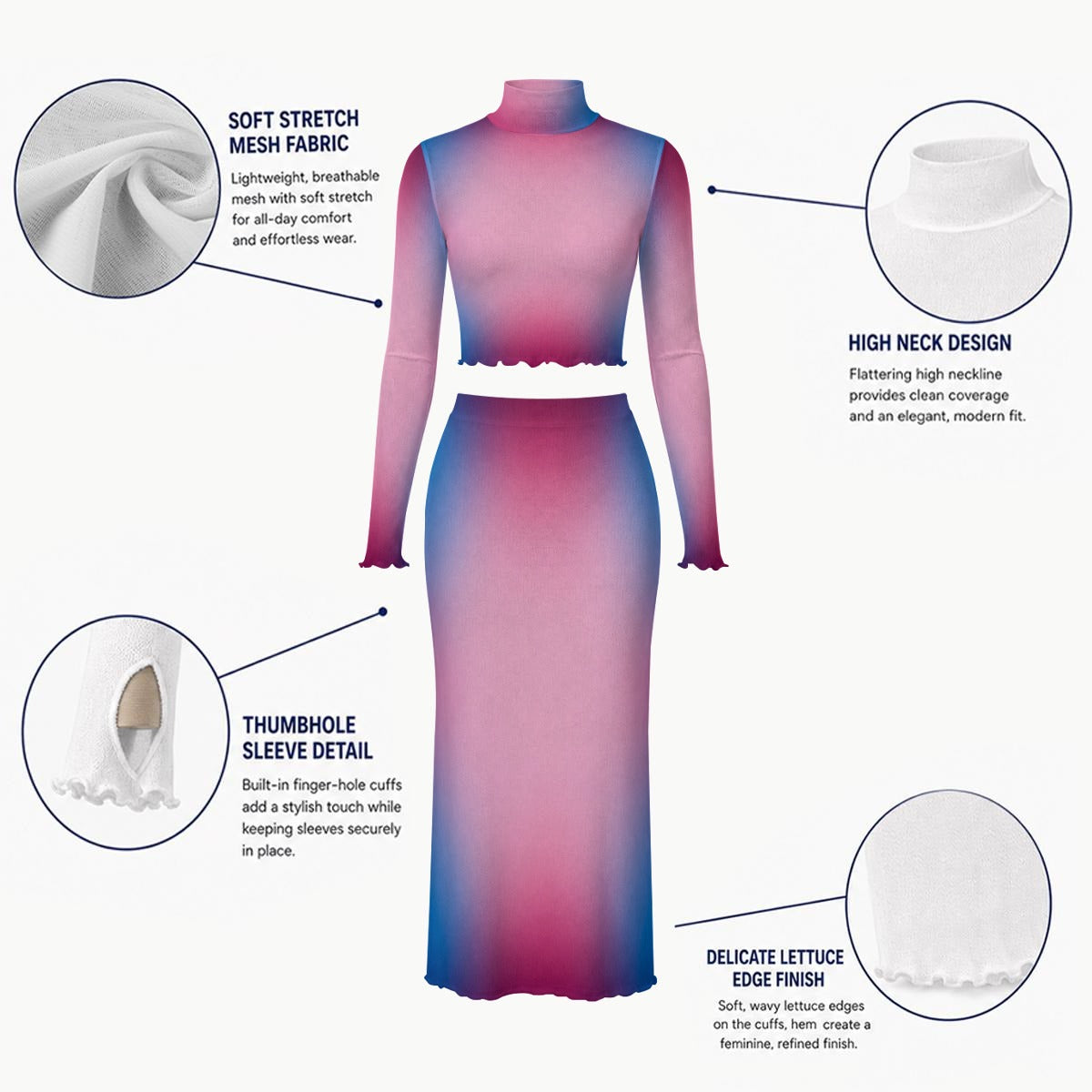RINA J. Original "Neon Drift" | Fade to Light Mesh Skirt Set