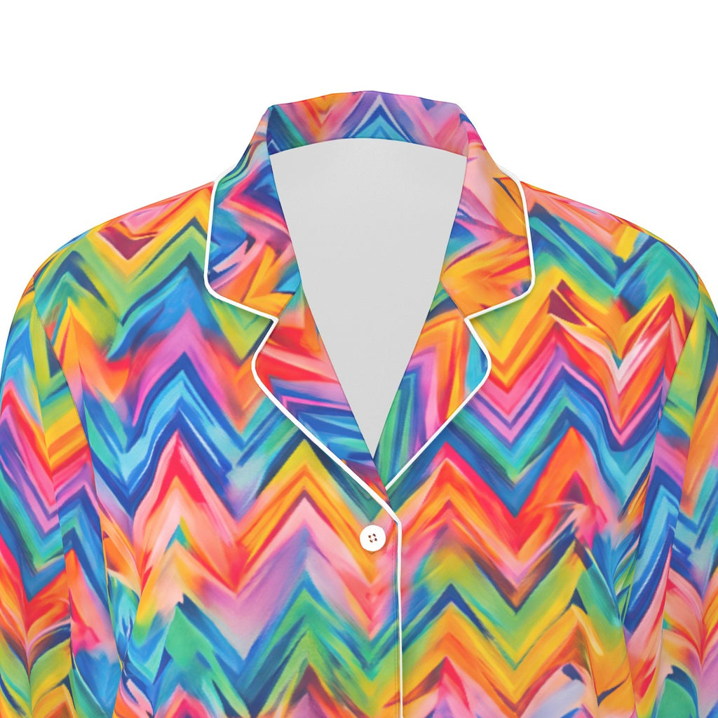RINA J. Original "Neon Ride" | Rainbow Chevron Silk Pajama Set | born out of the Shadow District & Cool Cat Creations