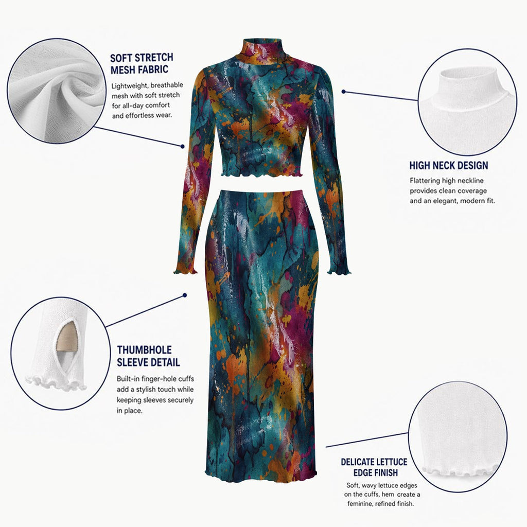 RINA J. Original  "Chromatic Storm" | Fade to Light Mesh Skirt Set