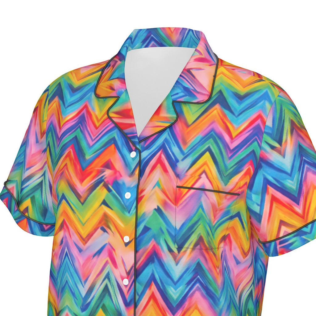 RINA J. Original "Neon Ride" | Rainbow Chevron Silk Pajama Short Set | born out of the Shadow District