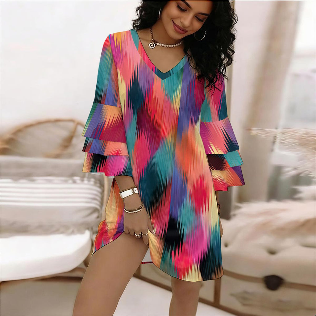 RINA J. Original "All A Blurr" | Women's Stacked Ruffle Sleeve Dress