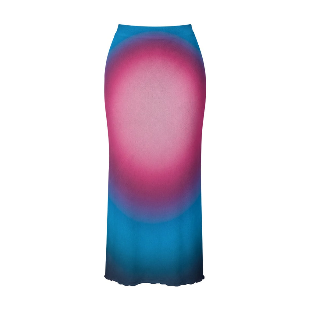 RINA J. Original "Aura Burst" | Fade to Light Mesh Skirt Set