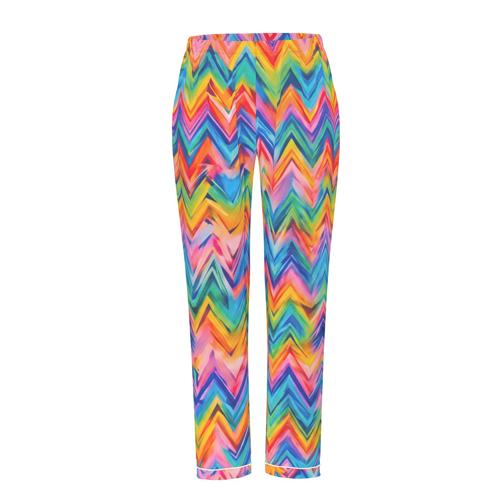 RINA J. Original "Neon Ride" | Rainbow Chevron Silk Pajama Set | born out of the Shadow District & Cool Cat Creations
