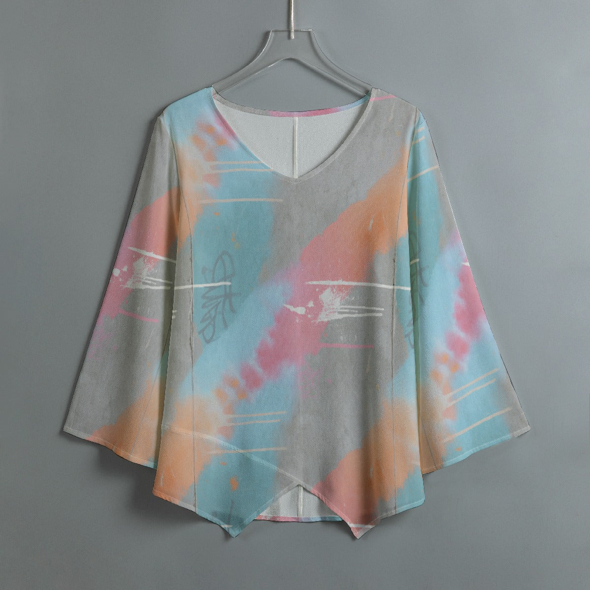 All-Over Print Women's V-neck T-shirt With Irregular Hem