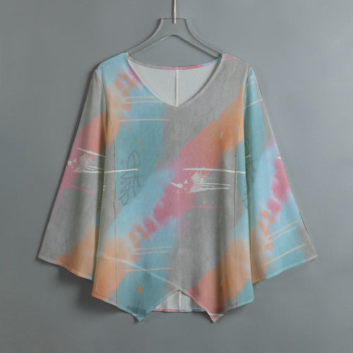 All-Over Print Women's V-neck T-shirt With Irregular Hem