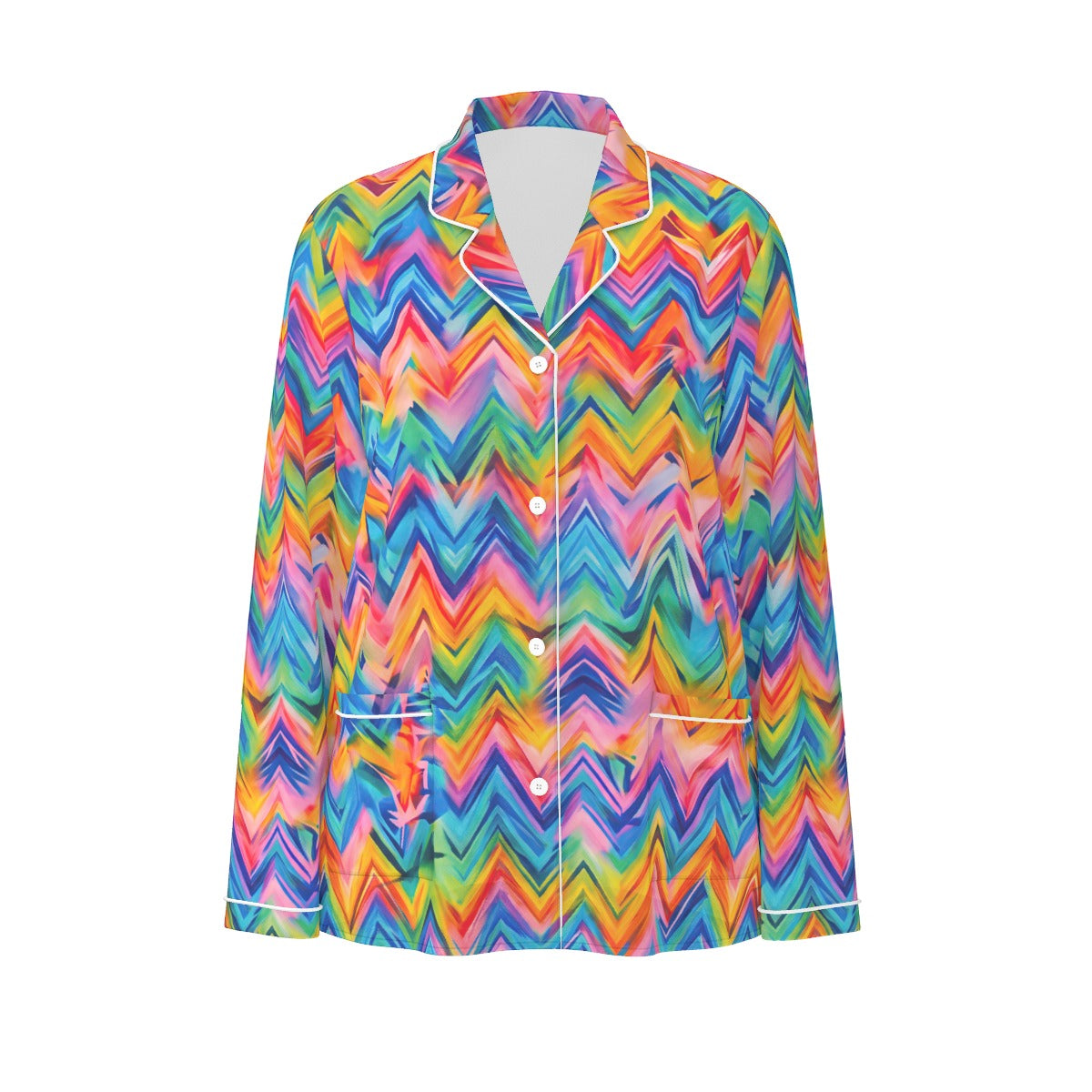 RINA J. Original "Neon Ride" | Rainbow Chevron Silk Pajama Set | born out of the Shadow District & Cool Cat Creations