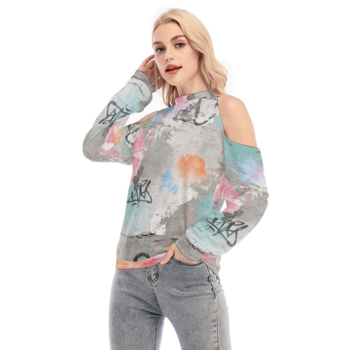 Concrete Bloom Cold Shoulder Sweatshirt