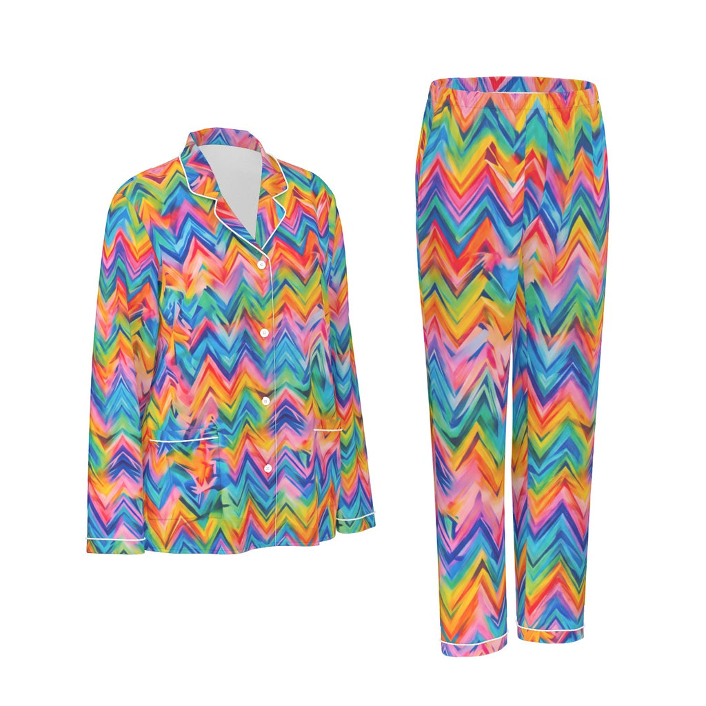 RINA J. Original "Neon Ride" | Rainbow Chevron Silk Pajama Set | born out of the Shadow District & Cool Cat Creations