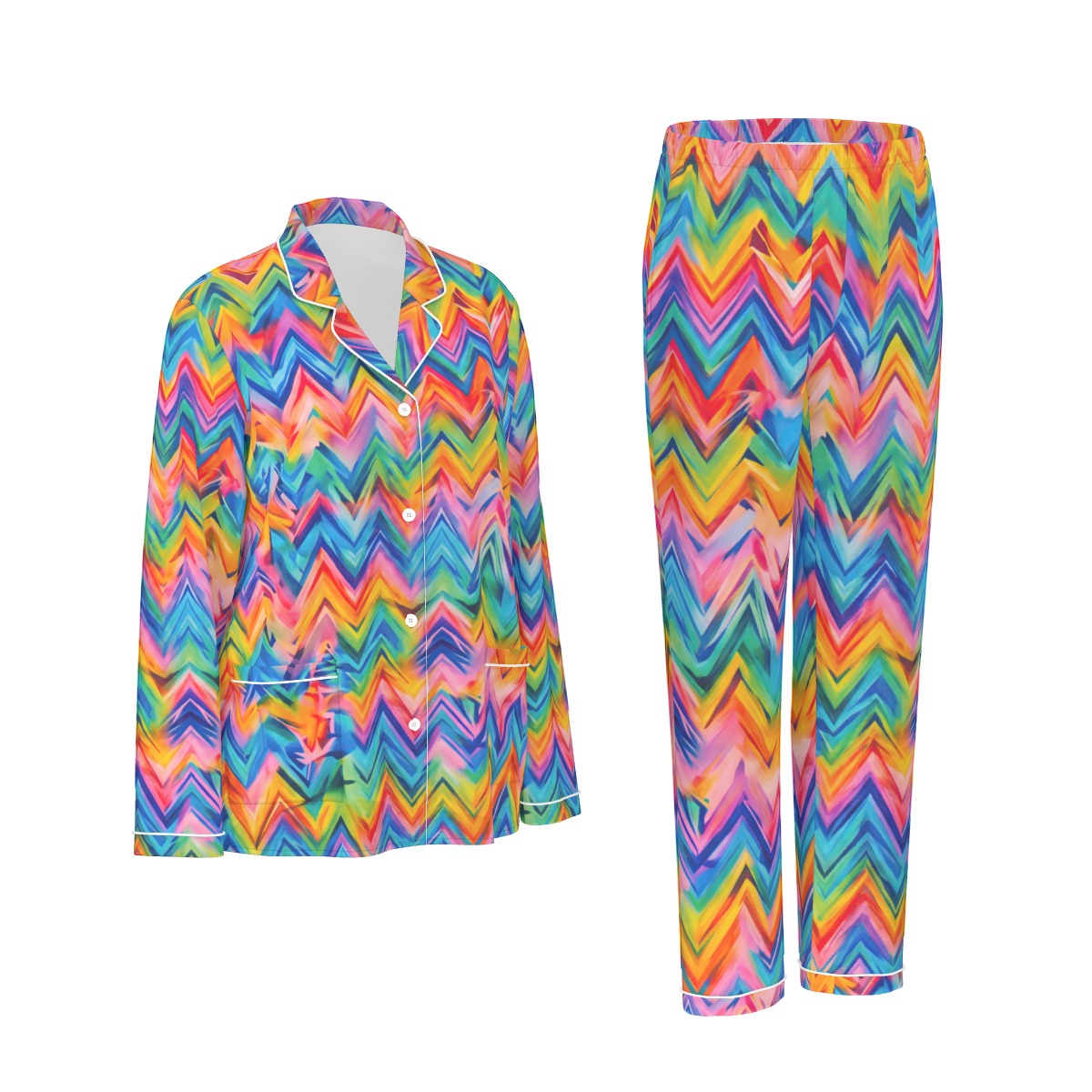 RINA J. Original "Neon Ride" | Rainbow Chevron Silk Pajama Set | born out of the Shadow District & Cool Cat Creations