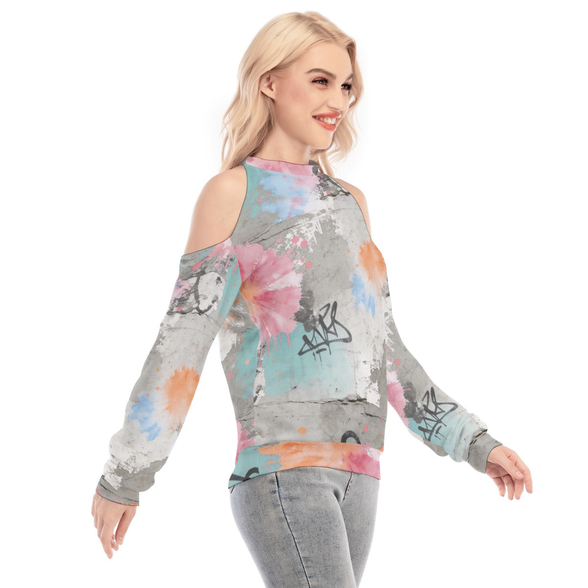 Concrete Bloom Cold Shoulder Sweatshirt