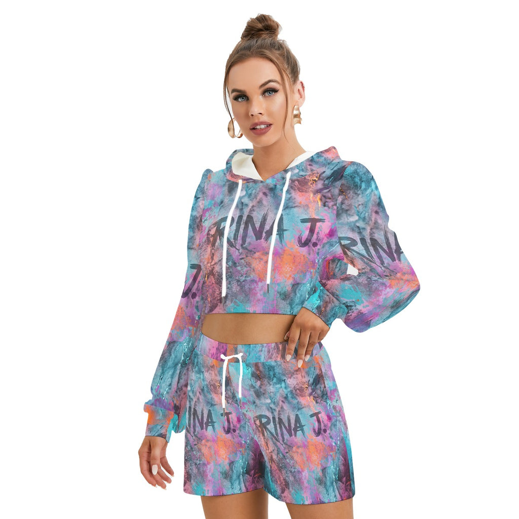 RINA J. "Pastel Storm" | Signature Branded Crop Hoodie & Shorts Set