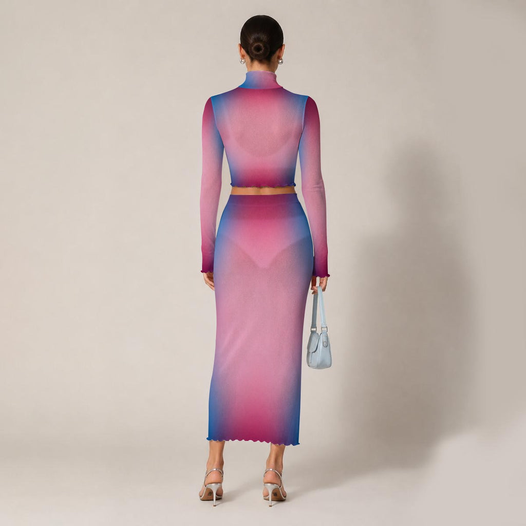 RINA J. Original "Neon Drift" | Fade to Light Mesh Skirt Set
