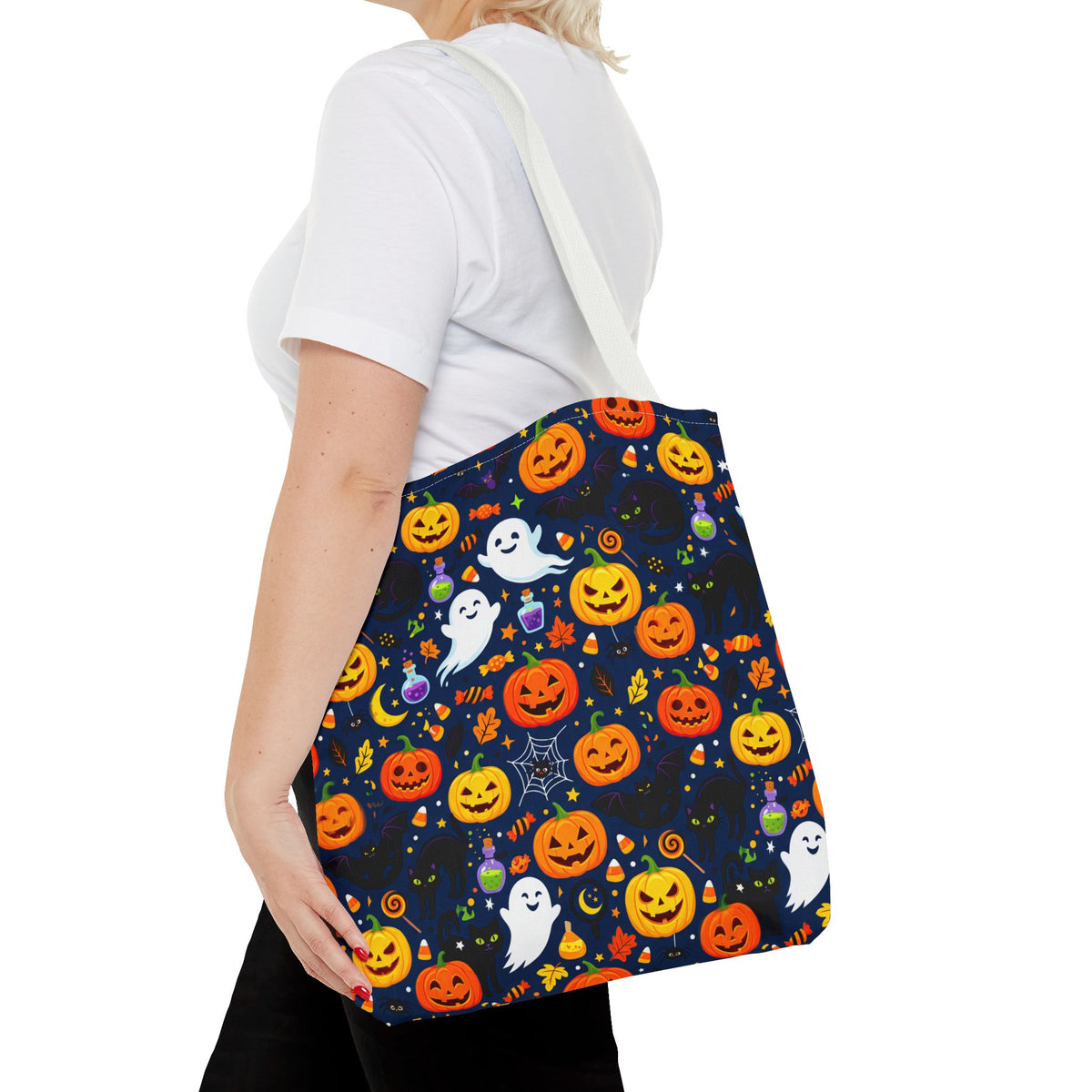 RINA J. Originals | Halloween Ghost & Jack-O'-Lantern Tote Bag — Cute Trick-or-Treat