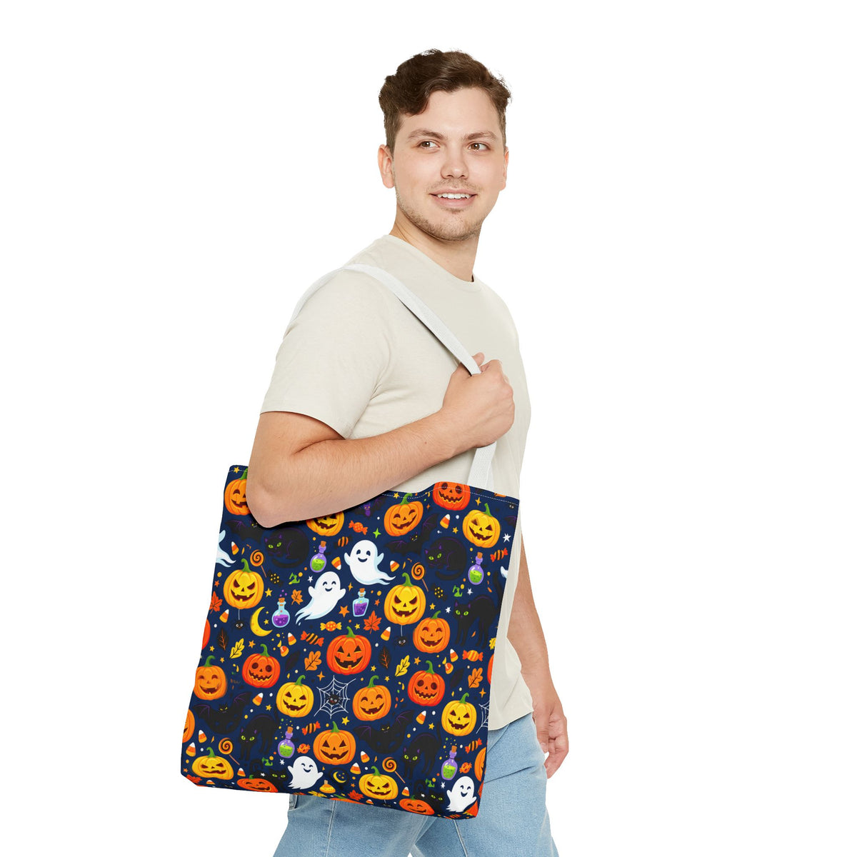 RINA J. Originals | Halloween Ghost & Jack-O'-Lantern Tote Bag — Cute Trick-or-Treat