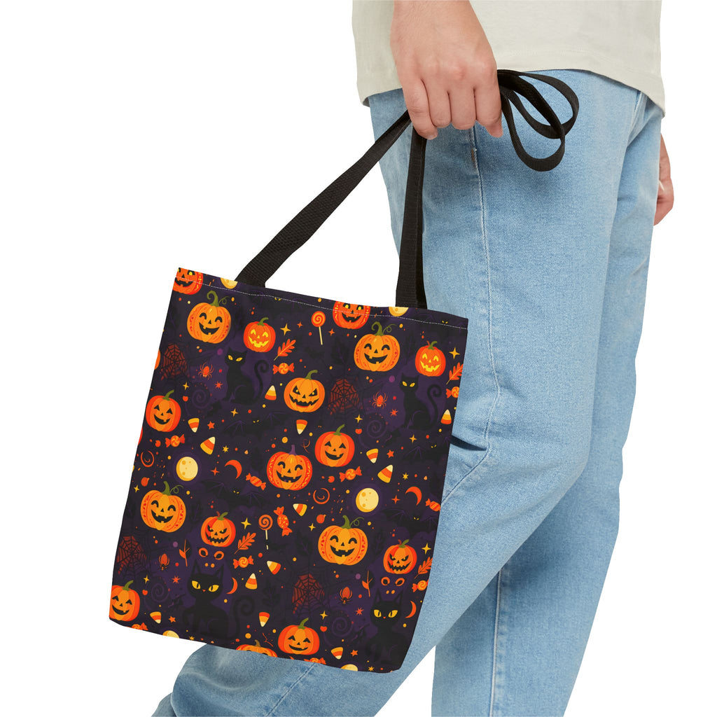 RINA J. Original | Halloween Pumpkin Pattern Tote Bag | Cute Jack-O'-Lantern All-Over Print