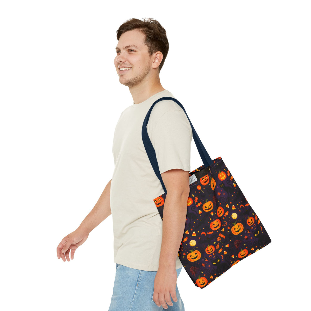 RINA J. Original | Halloween Pumpkin Pattern Tote Bag | Cute Jack-O'-Lantern All-Over Print