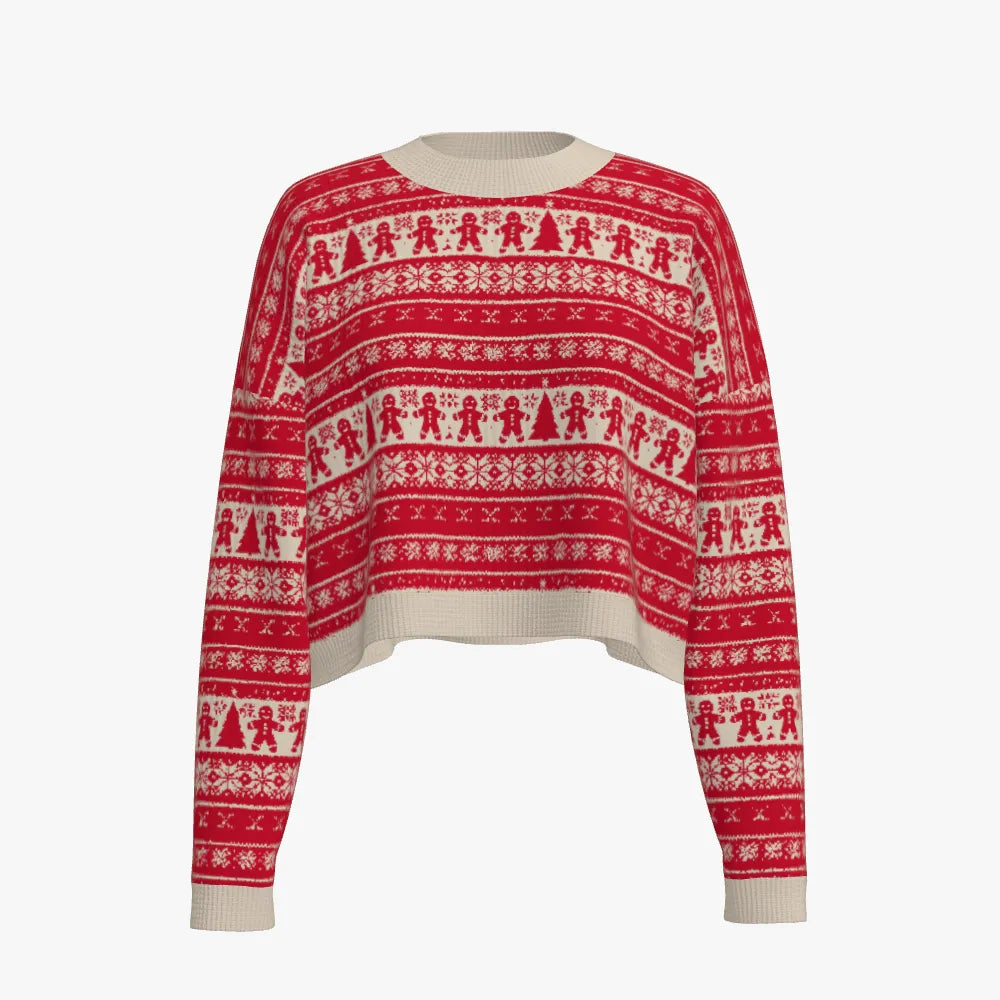 RINA J. ELEVATE | Crimson Noel Merino Jacquard Cropped Pullover