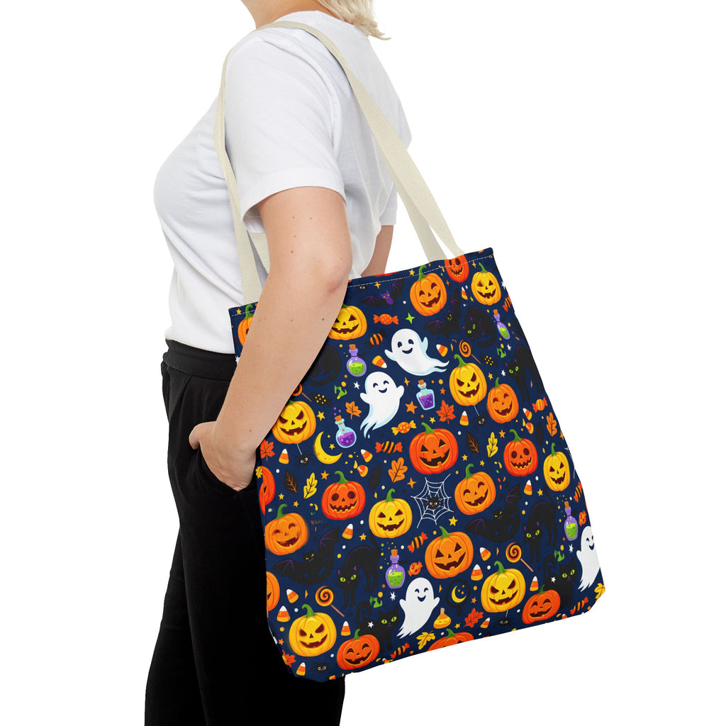 RINA J. Originals | Halloween Ghost & Jack-O'-Lantern Tote Bag — Cute Trick-or-Treat