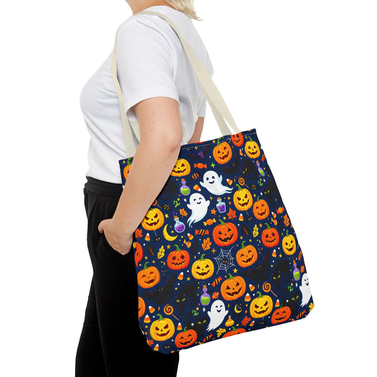 RINA J. Originals | Halloween Ghost & Jack-O'-Lantern Tote Bag — Cute Trick-or-Treat