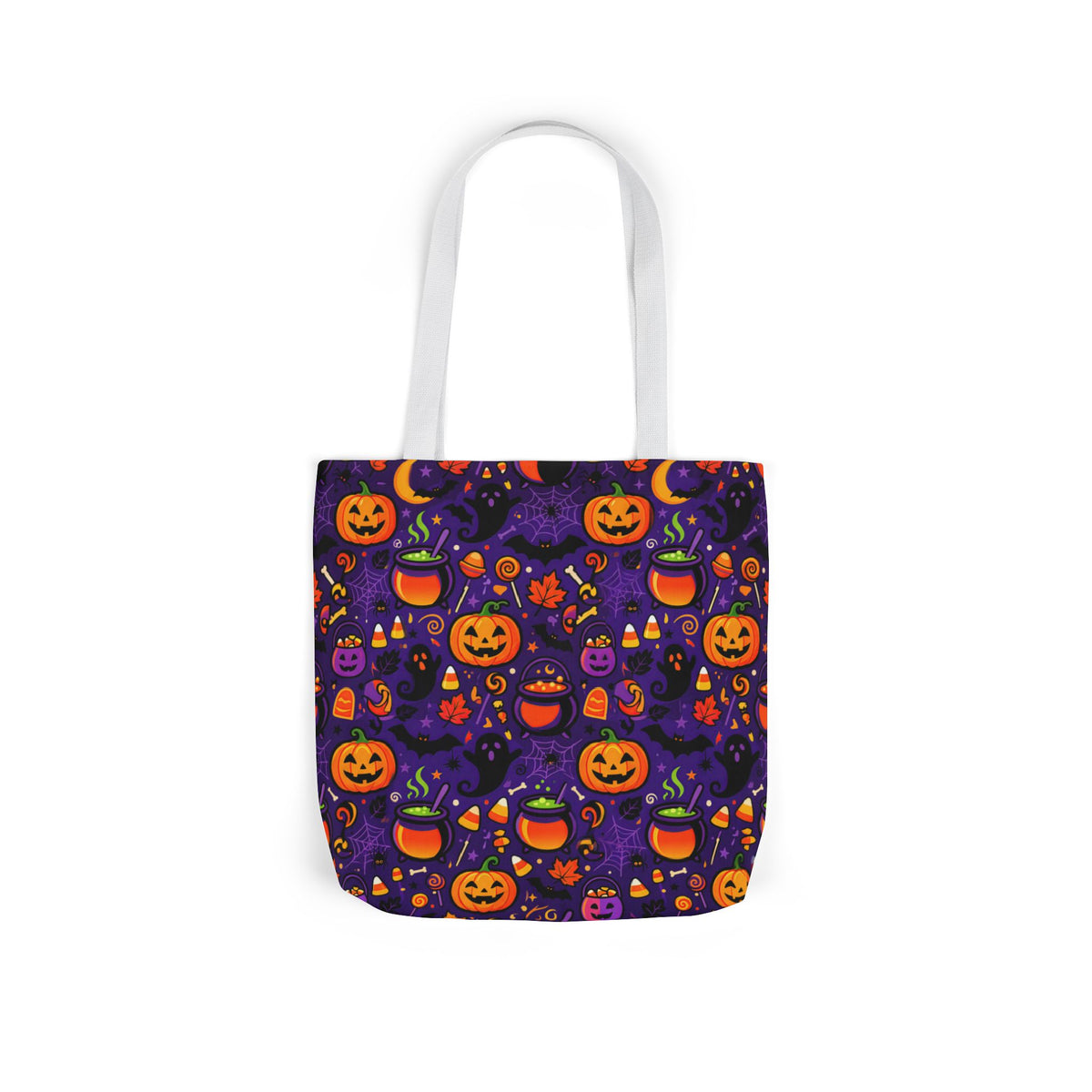RINA J. Original | Halloween Pumpkin Pattern Canvas Tote — Trick-or-Treat Reusable Bag