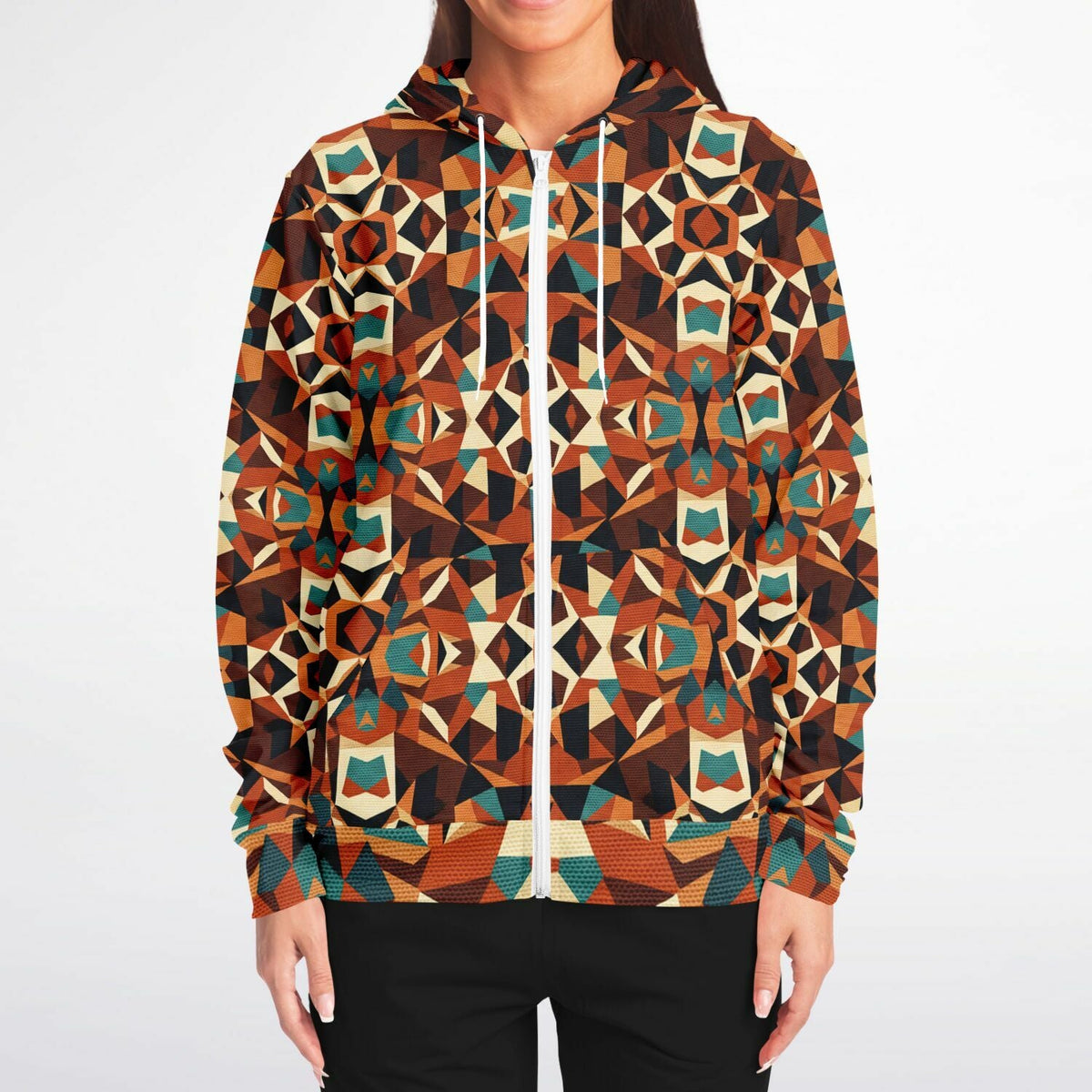 RINA J. Streetwear Original "Autumn Mosaic" | Geometric Zip-Up Hoodie