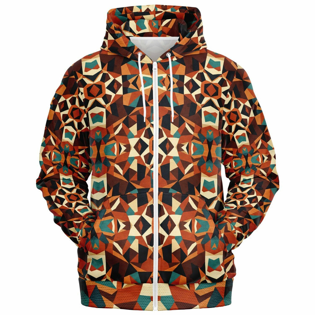 RINA J. Streetwear Original "Autumn Mosaic" | Geometric Zip-Up Hoodie