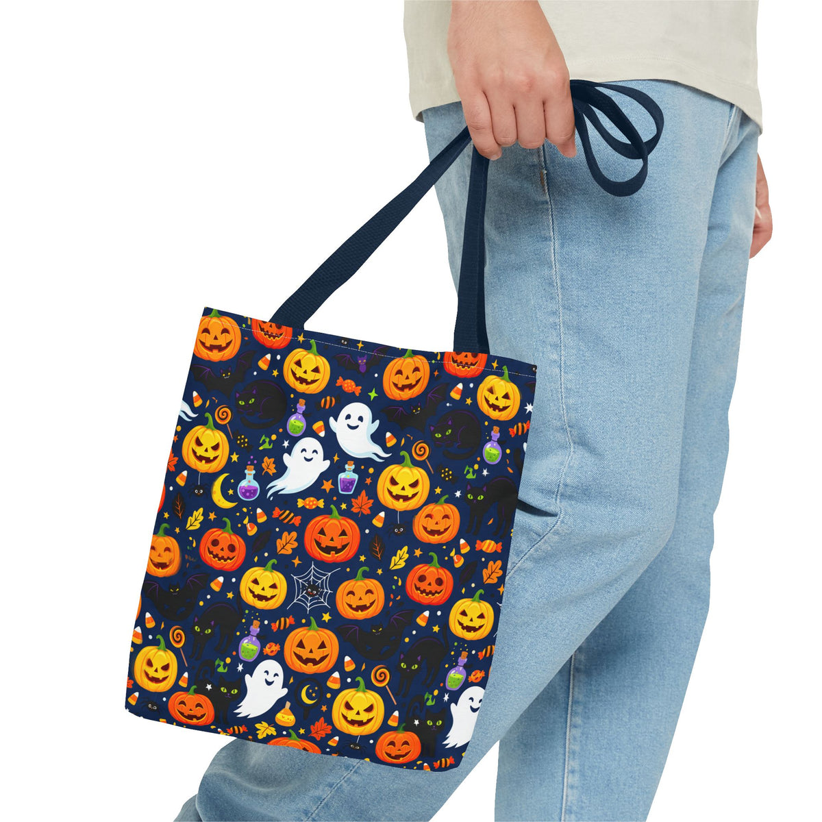 RINA J. Originals | Halloween Ghost & Jack-O'-Lantern Tote Bag — Cute Trick-or-Treat