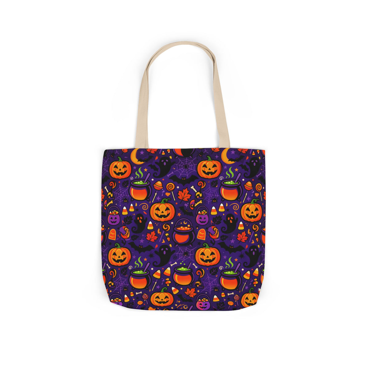 RINA J. Original | Halloween Pumpkin Pattern Canvas Tote — Trick-or-Treat Reusable Bag