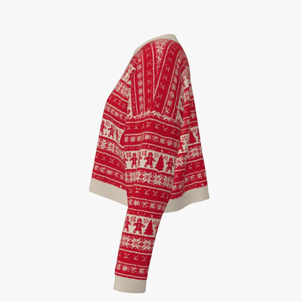 RINA J. ELEVATE | Crimson Noel Merino Jacquard Cropped Pullover