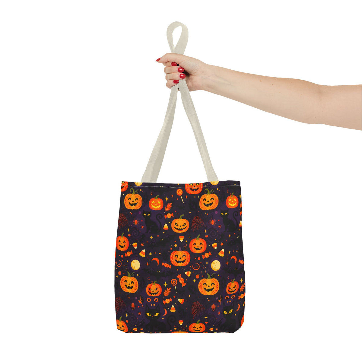 RINA J. Original | Halloween Pumpkin Pattern Tote Bag | Cute Jack-O'-Lantern All-Over Print
