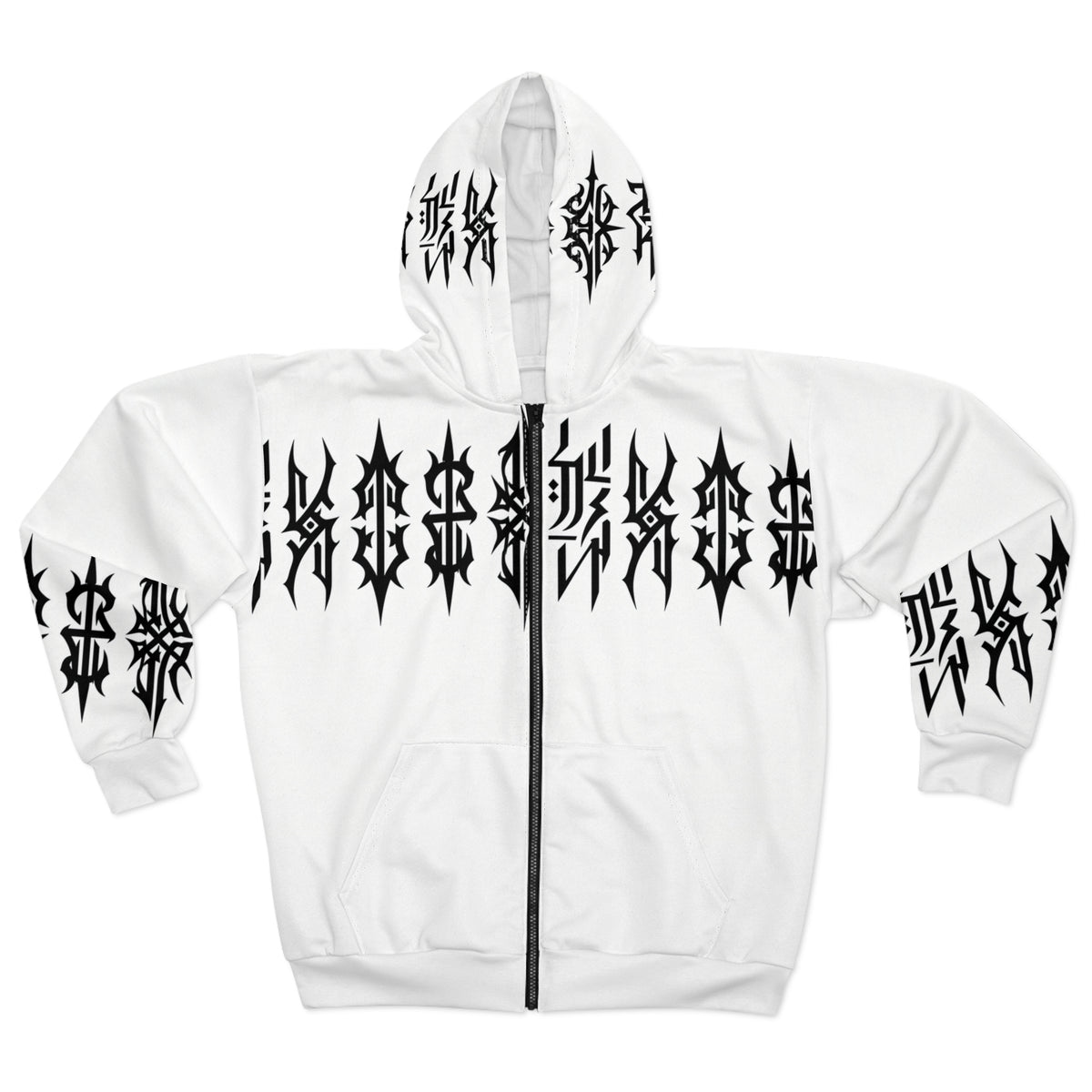 RINA J. Streetwear Original Black and White "Tribal Script" | Zip Hoodie