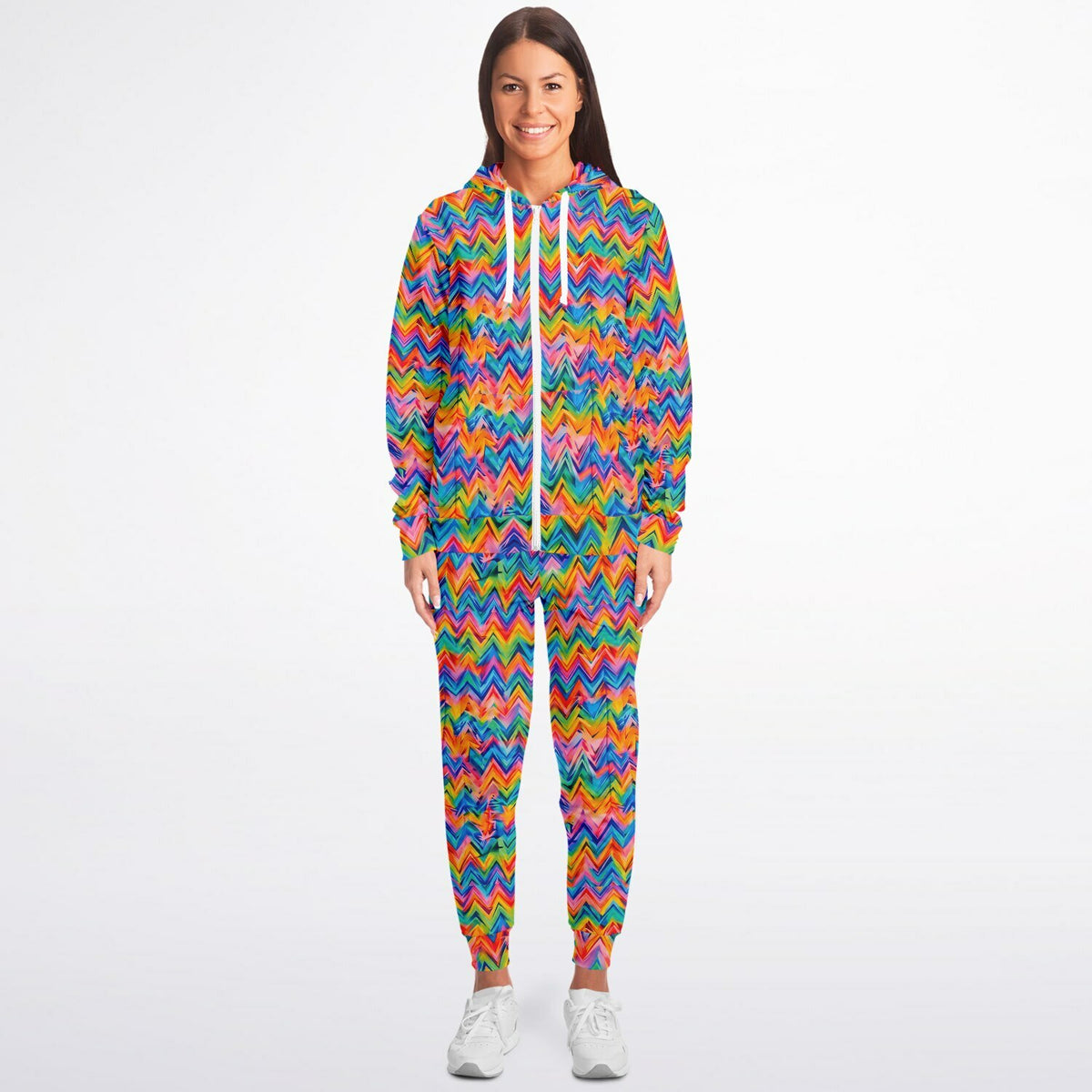 RINA J. Original "Neon Ride" | Rainbow Chevron Zip Hoodie & Jogger Set | born out of the Shadow District & Cool Cat Creations