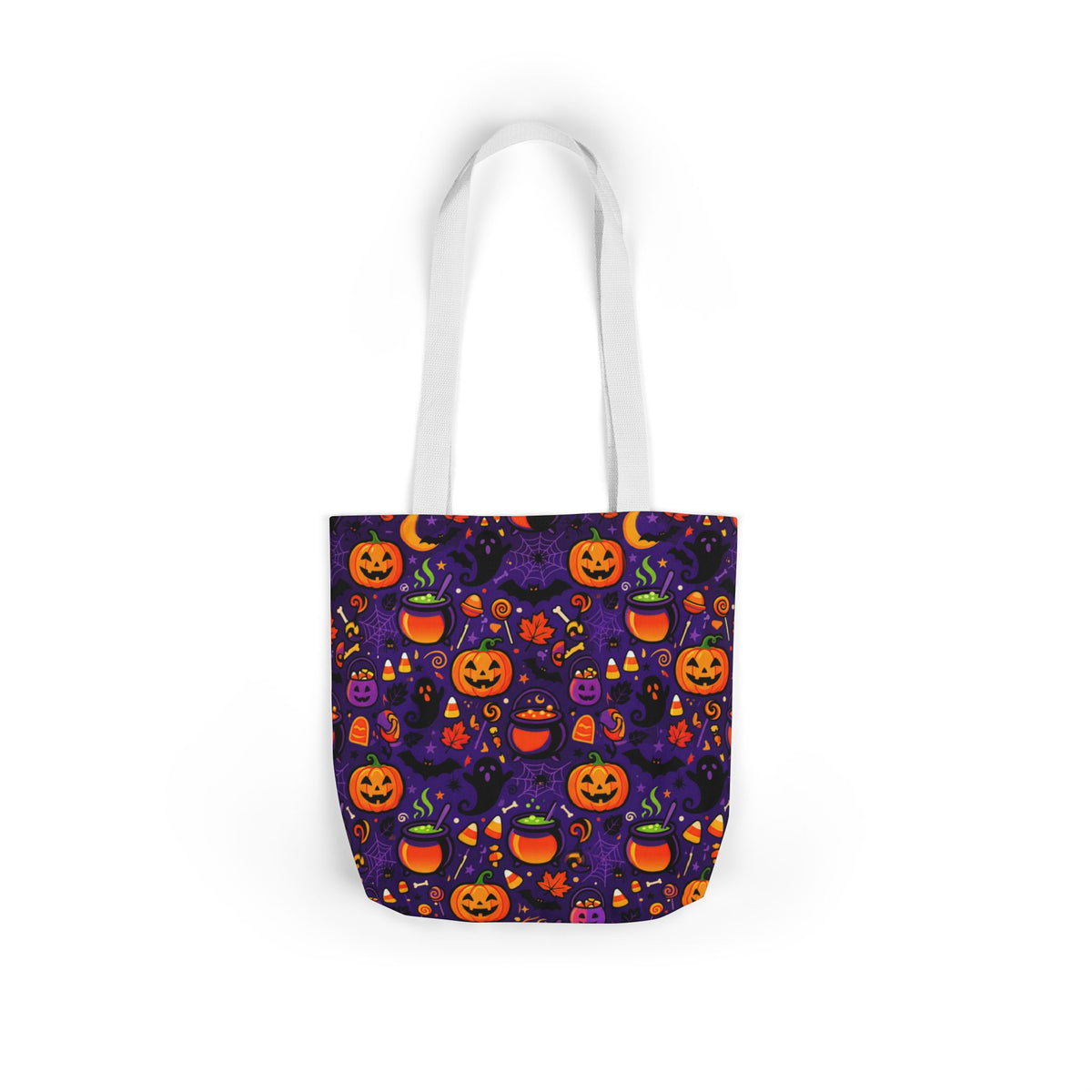 RINA J. Original | Halloween Pumpkin Pattern Canvas Tote — Trick-or-Treat Reusable Bag