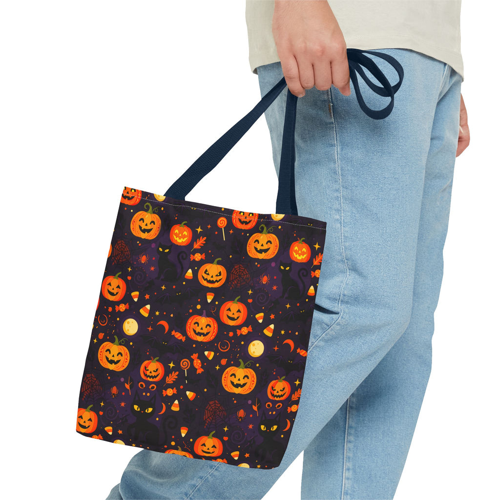 RINA J. Original | Halloween Pumpkin Pattern Tote Bag | Cute Jack-O'-Lantern All-Over Print