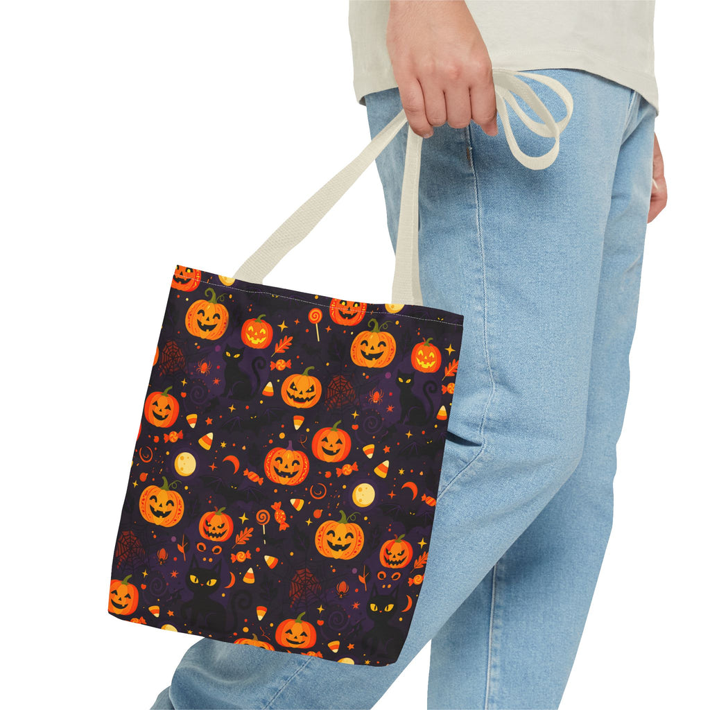 RINA J. Original | Halloween Pumpkin Pattern Tote Bag | Cute Jack-O'-Lantern All-Over Print