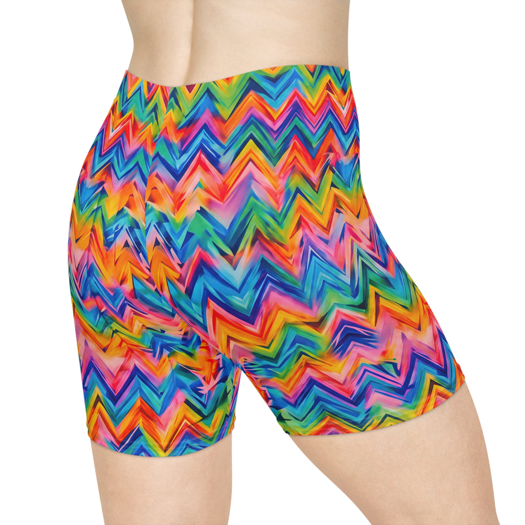 RINA J. Original "Neon Ride" | Rainbow Chevron Biker Shorts | born out of the Shadow District & Cool Cat Creations
