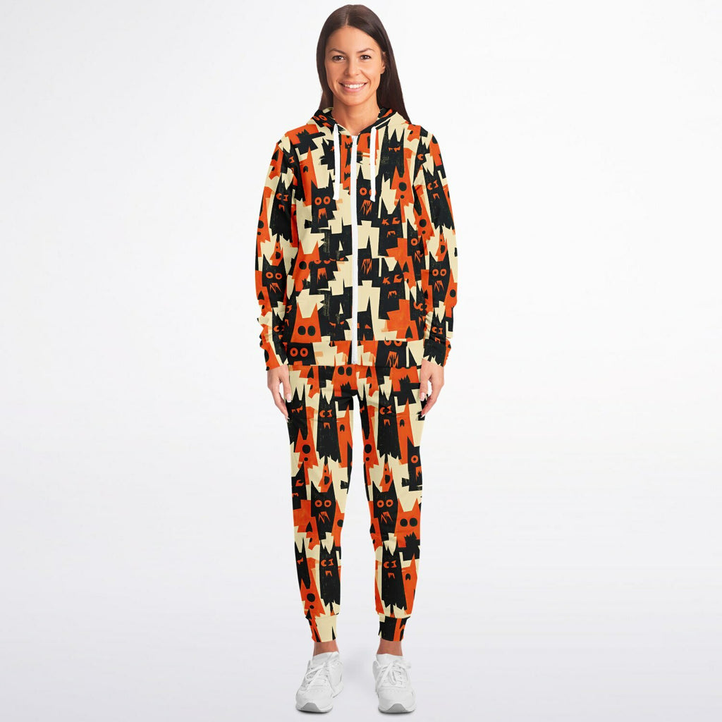 RINA J. Streetwear Original “Shadow Cat Riot” | Halloween Zip Hoodie & Jogger Set