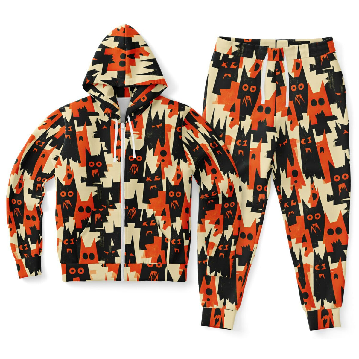 RINA J. Streetwear Original “Shadow Cat Riot” | Halloween Zip Hoodie & Jogger Set