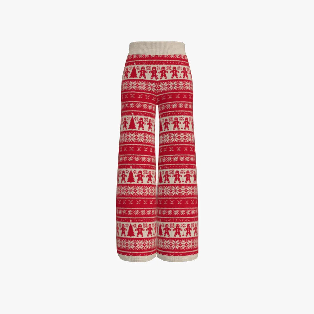 RINA J. ELEVATE | Crimson Noel Merino Jacquard Wide-Leg Pants