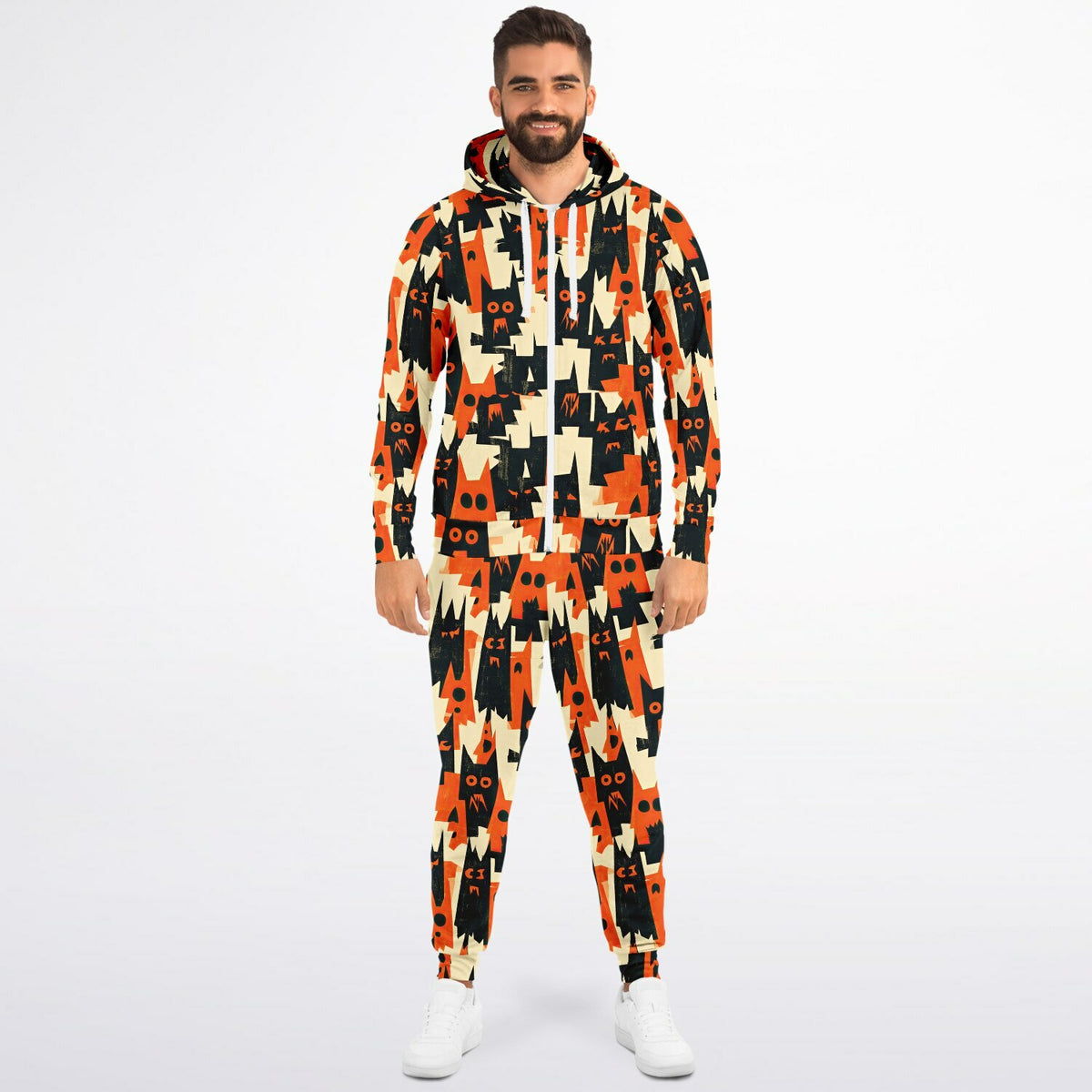 RINA J. Streetwear Original “Shadow Cat Riot” | Halloween Zip Hoodie & Jogger Set