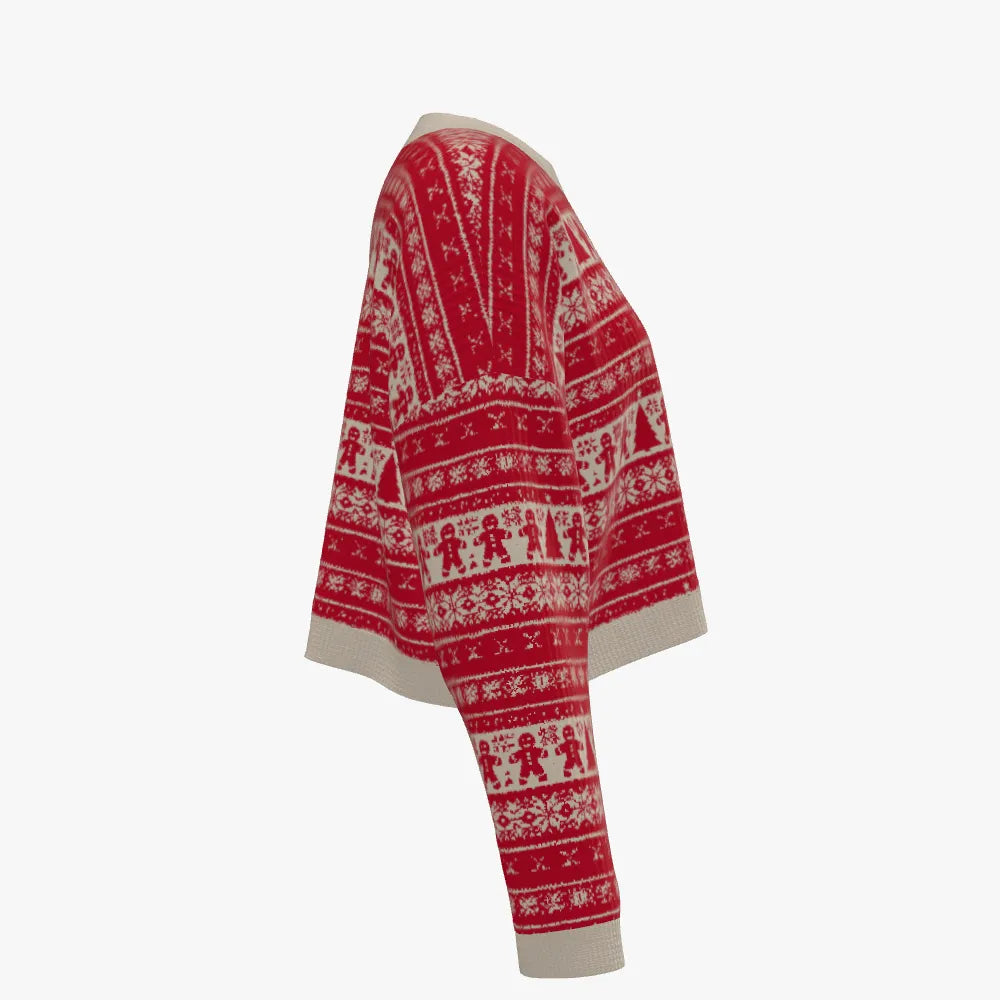 RINA J. ELEVATE | Crimson Noel Merino Jacquard Cropped Pullover