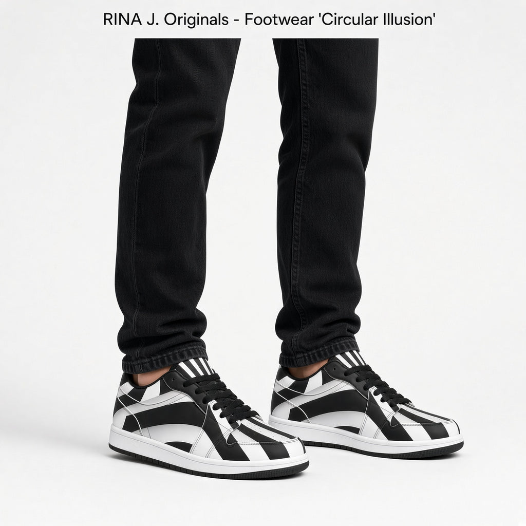 RINA J. Original "Circular Illusion" | Low-Top Leather Sneakers
