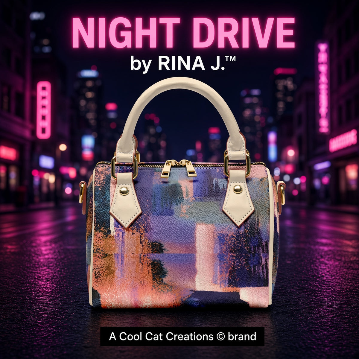 RINA J. Streetwear Original "Night Drive" | AOP Crossbody Handbag
