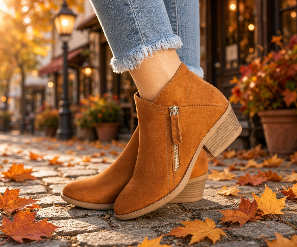 RINA J. Edit | Pumpkin Spice Round-Toe Block-Heel Boots