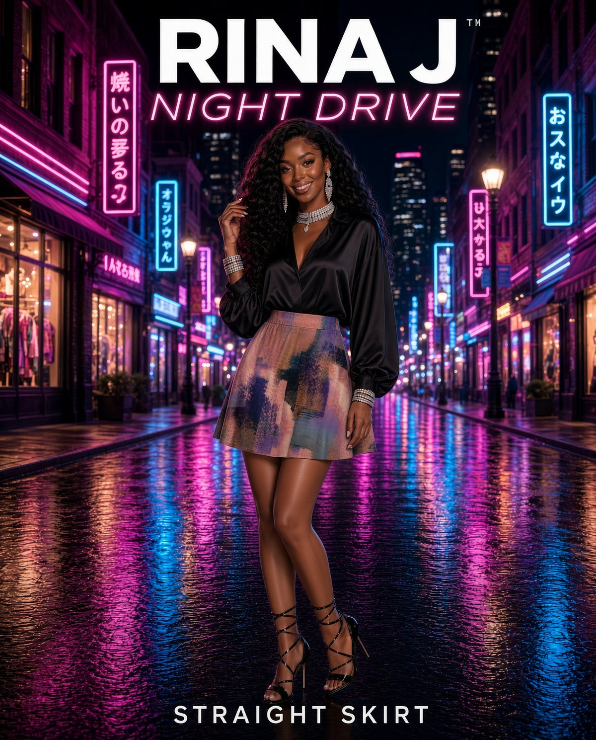 RINA J. Streetwear Original "Night Drive" | AOP Women's Mini Skirt