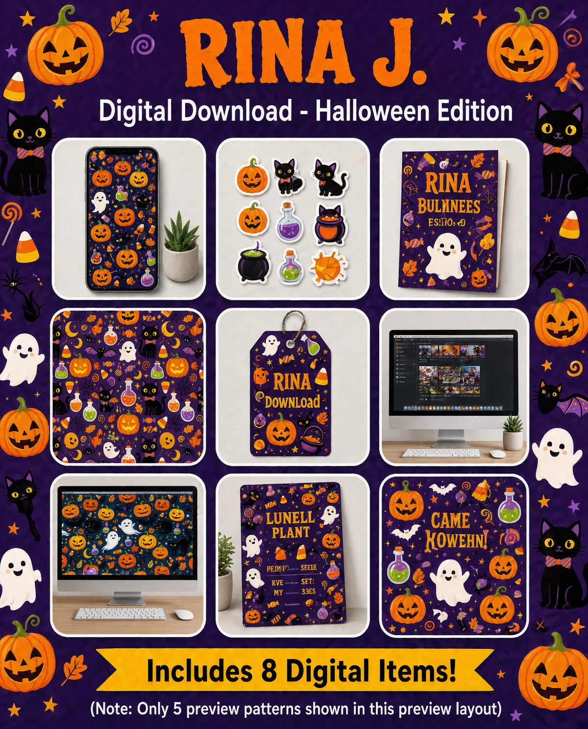 RINA J. Originals | Halloween Pattern Pack: 8 High-Resolution PNGs